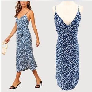 Reformation Dietrich Blue Floral Crepe Midi Dress Sz 4